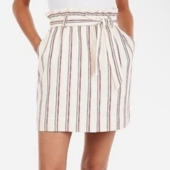 EXPRESS | NEW Striped Cream Paper Bag Waist Belted Skirt Women’s Size Small - Picture 1 of 9